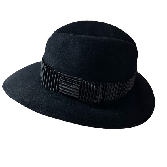 Fleur de Paris New Orleans Black Felt Fedora Hat Ribbon signed Kimberly G Church - Picture 5 of 11